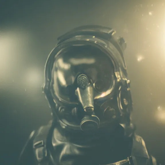 Image similar to ancient roman gas mask, splash art, movie still, cinematic lighting, dramatic, octane render, long lens, shallow depth of field, bokeh, anamorphic lens flare, 8k, hyper detailed, 35mm film grain