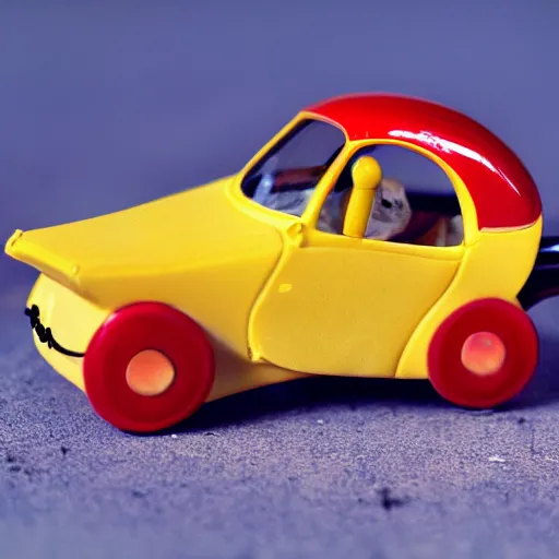 Prompt: tiny mouse driving cheese car, HD, 8k