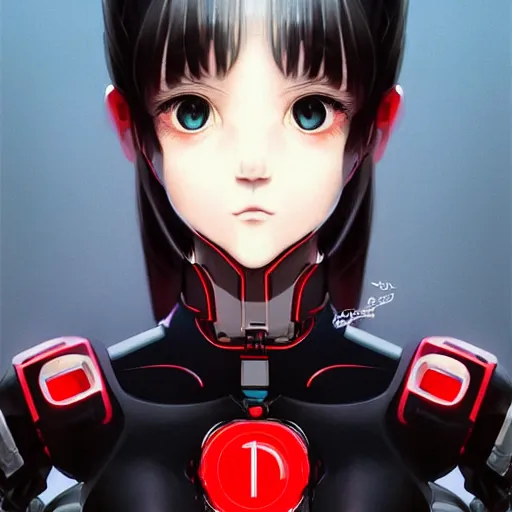 Image similar to A cyborg girl with big and cute eyes, fine-face, realistic shaded perfect face, fine details. red and black robotic parts. Very anime. Realistic shaded lighting poster by Ilya Kuvshinov katsuhiro, magali villeneuve, artgerm, Jeremy Lipkin and Michael Garmash, Rob Rey and Kentarõ Miura style, trending on art station