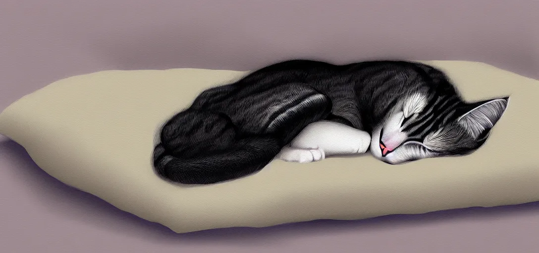 Prompt: cat sleeping in bed, digital art