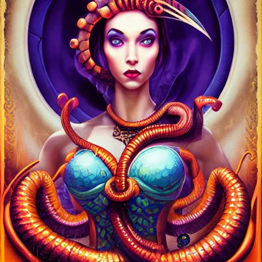 Image similar to underwater naga steampunk queen portrait, Pixar style, by Tristan Eaton Stanley Artgerm and Tom Bagshaw.