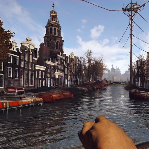 Prompt: Amsterdam in Fallout 4