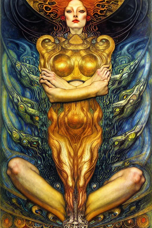 Image similar to Divine Chaos Engine by Karol Bak, Jean Delville, William Blake, Gustav Klimt, and Vincent Van Gogh, symbolist, visionary