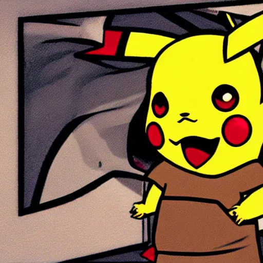 Image similar to pikachu smokes to the mouth snickers high detail picture