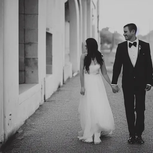 Prompt: realism black and white moody wedding photo minimalist