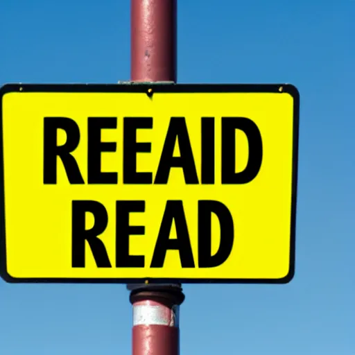 Prompt: and sign that says read,