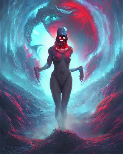 Prompt: Now I have become Death, the destroyer of worlds, artwork by artgerm, 4K resolution, gates of hell, art by Paul Lehr