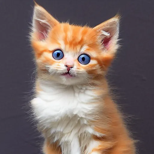 Image similar to surprised cute fluffy orange tabby kitten, big eyes