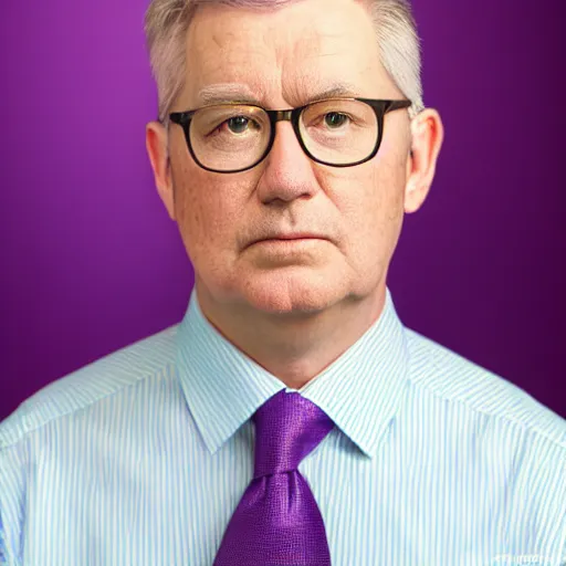 Image similar to augustus aloysius corporate portrait, senior sales marketing acquisitions ceo executive vp, purple green color scheme, professional studio lighting, hyperreal detailed lifelike facial features, corporate portraiture photographed by david lynch