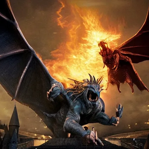 Prompt: Harry Potter battles the Balrog of Morgoth