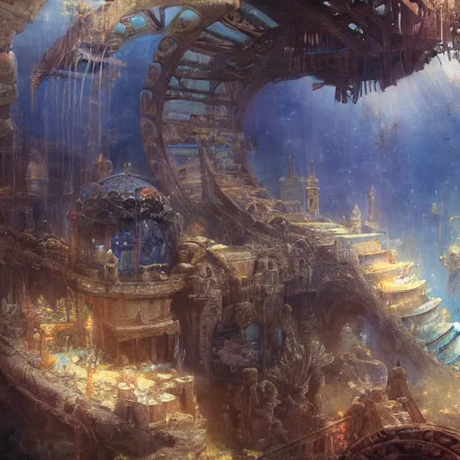 Image similar to underwater city, under the sea, ancient greece, blue glow highly detailed painting by gaston bussiere, craig mullins, j. c. leyendecker 8 k
