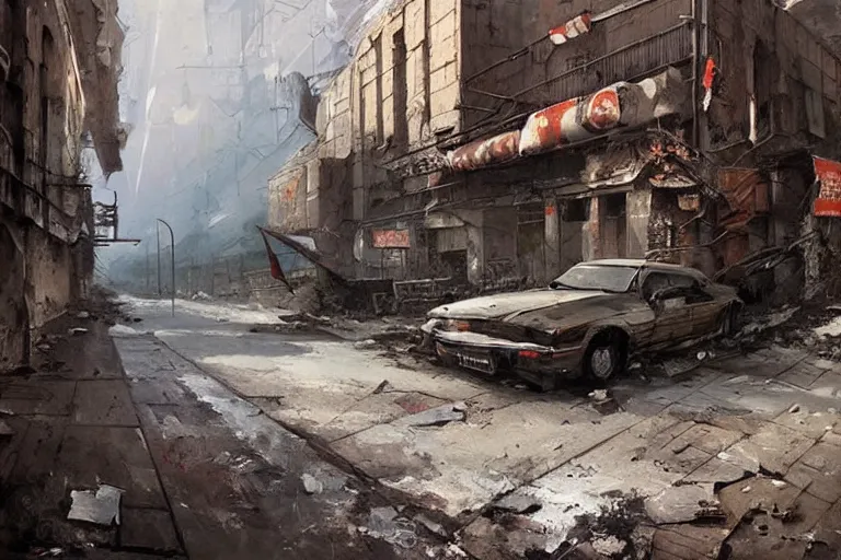 Prompt: derelict soviet street cinematic clean art darek zabrocki,