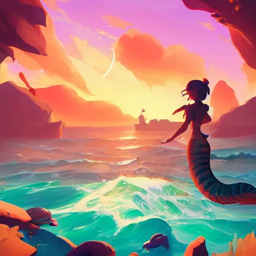 Image similar to painting mermaid treasure on sea of thieves game avatar hero smooth face median photoshop filter cutout vector, behance hd by jesper ejsing, by rhads, makoto shinkai and lois van baarle, ilya kuvshinov, rossdraws global illumination