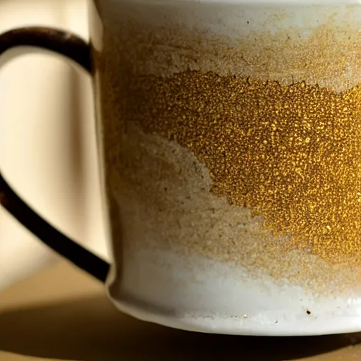 Image similar to a photo of a kintsugi repaired mug, gold repair, high detail,