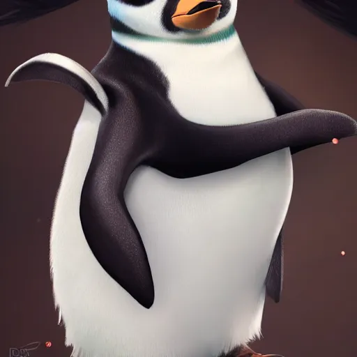 Image similar to epic professional digital airbrushed portrait art of a cute baby penguin dressed as a magician,, best on artstation, cgsociety, wlop, Behance, pixiv, cosmic, epic, stunning, gorgeous,, masterpiece by Dorian Cleavanger and Stanley Lau,