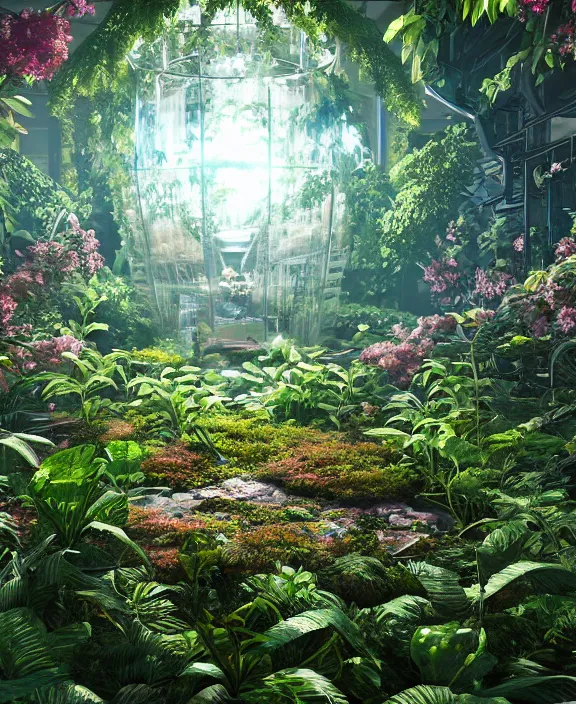 Image similar to intricate transparent clear see - through image of furnace, lush botany, floral environment, ultra realistic, concept art, pop art, photorealistic, octane render, 8 k, unreal engine. art by nori inoguchi and sam kaplan and zachary goulko and christopher marley