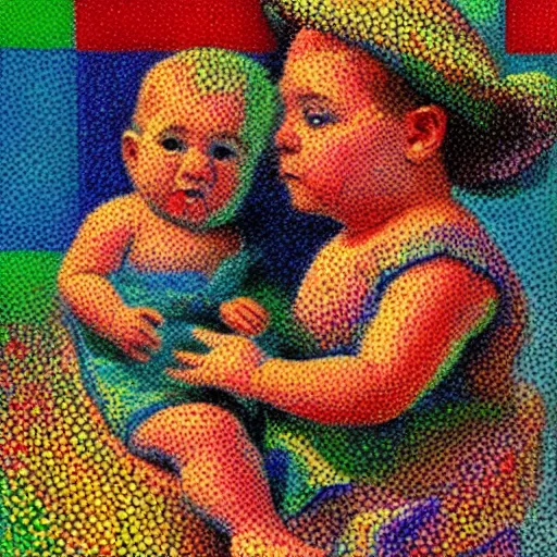 Image similar to you can make money off of the aids baby, impressionist, pointillism, hd, 4 k