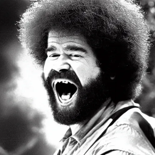 Prompt: bob ross screaming at easy rider