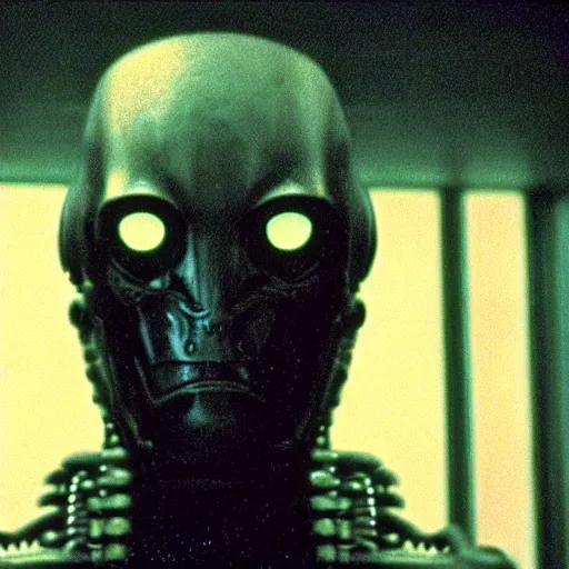 Image similar to movie still of a alien cyborg, cinematic composition, cinematic light, tungsten lighting criterion collection, by david lynch and stephen king,