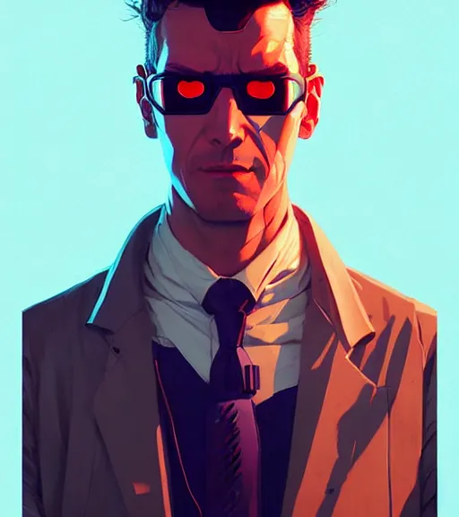 Image similar to cyberpunk synth - wave highly detailed portrait man corporate cyberpunk, by atey ghailan, by greg rutkowski, by greg tocchini, by james gilleard, by joe fenton, by kaethe butcher, dynamic lighting, gradient light blue, brown, blonde cream and white color scheme, grunge aesthetic