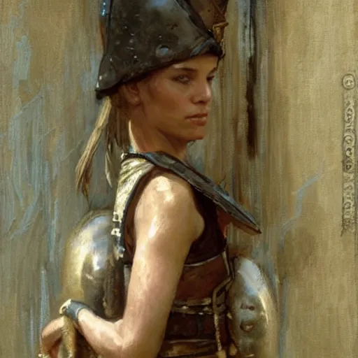 Prompt: a medieval guard woman, relaxing after a fight, candid and worn out, fantasy character portrait by gaston bussiere, craig mullins