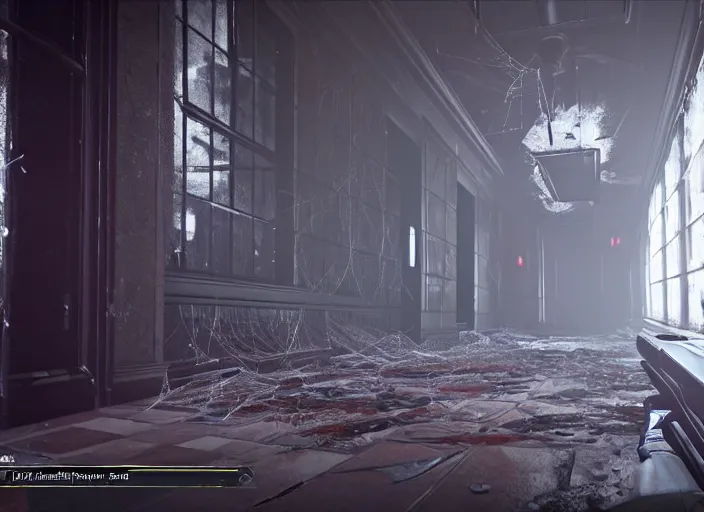 Image similar to large spider web infested hallway in destiny 2, liminal, dark, dystopian, abandoned, highly detailed 4 k 6 0 fps in - game destiny 2 gameplay screenshot leak