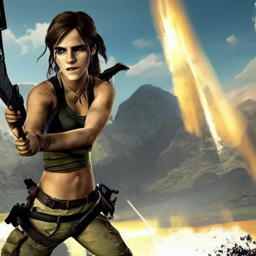 Image similar to Screenshot of Emma Watson as Lara Croft video game