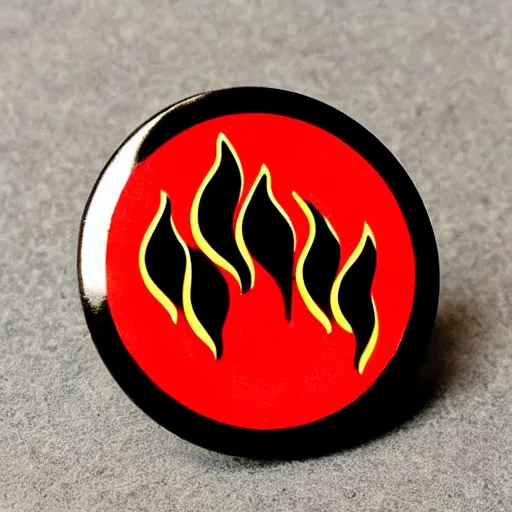 Image similar to a photo of a retro 1 9 6 0 s minimalistic clean fire flames warning label hard enamel pin, studio lighting, behance