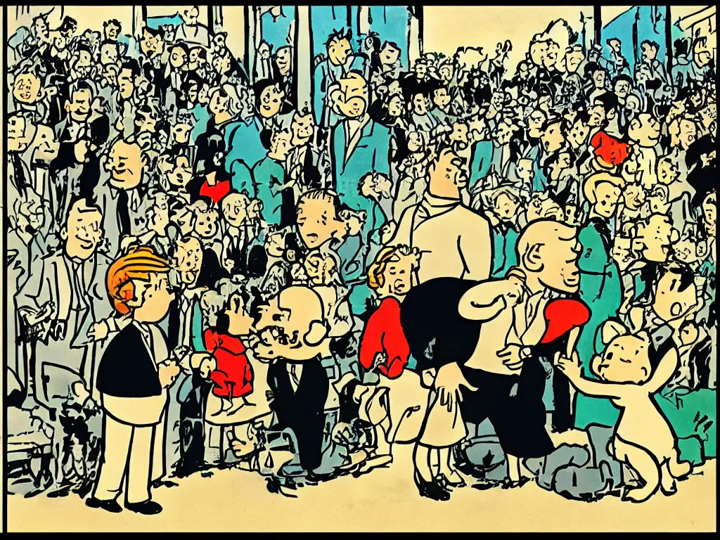 Prompt: Tin Tin original illustration by Hergé: Tin Tin gets married