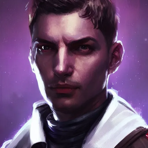 Image similar to portrait of a man by greg rutkowski, a soldier of the galactic dominion, wearing a purple tactical gear, star wars expanded universe, highly detailed portrait, digital painting, artstation, concept art, smooth, sharp foccus ilustration, artstation hq