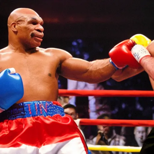 Image similar to mike tyson fighting nathan lane rainbow photograph