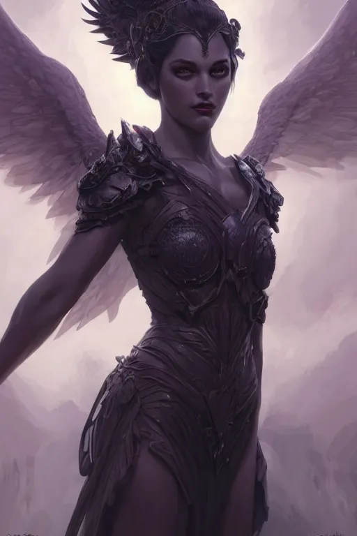 Prompt: goddess of the darkness twilight, highly detailed, digital painting, artstation, dark angel, hyperrealistic, hyperdetailed, concept art, smooth, sharp focus, illustration, unreal engine 5, 8 k, art by artgerm and greg rutkowski, laura sava and edgar maxence