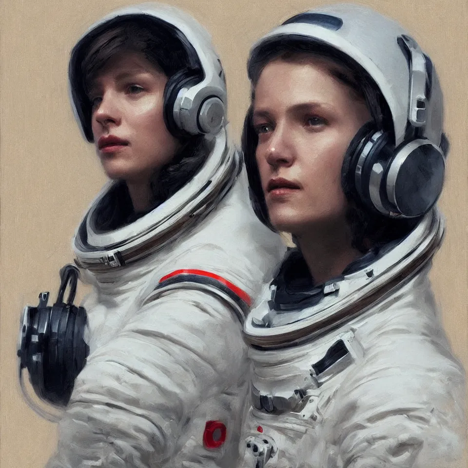 Image similar to a portrait astronaut wearing a headphone, digital painting, digital art, beautiful, cinematic, art by jeremy lipking