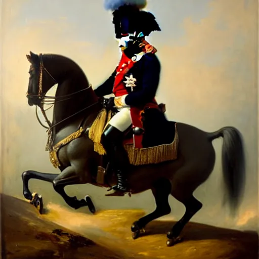 Image similar to Napoleon Bonaparte on his new electric scooter by Jeremy Lipkin and Giuseppe Dangelico Pino, price tag hanging from the scooter, oil on canvas, epic pose, cinematic, poster, 8k