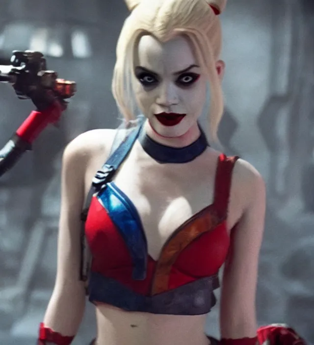 Image similar to harley quinn in star wars, movie still frame, hd, remastered, film grain, cinematic lighting