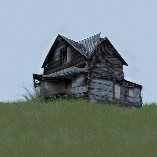 Image similar to a dilapidated house in the wilderness, digital art