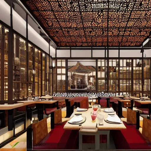 Image similar to a beautiful hyperdetailed interior render of roasted string hotpot restaurant restaurant yan'an, wall corner, from china, with merchant logo, fine delicate structure, chinese style, simple composition, simple style structure decoration design, victo ngai, 4 k hd