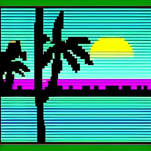 Image similar to tommy vercetti retrowave pixel art sunset