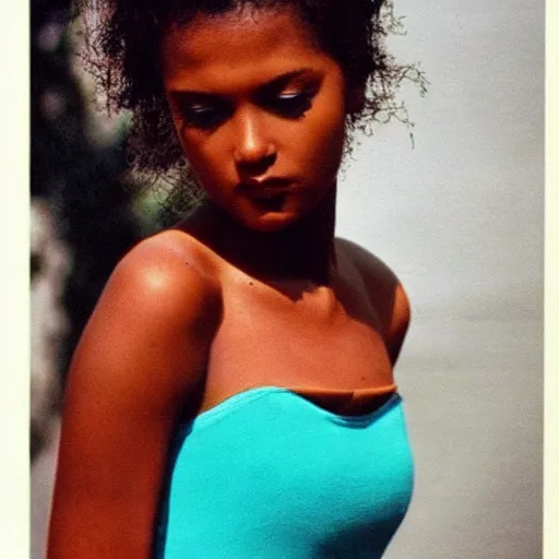 Image similar to aesthetic photo of a beautiful 1 9 8 7 black young female model, trending on pinterest