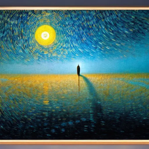 Image similar to AdaLab creates the first artificial general intelligence - award-winning artwork by Salvador Dali, Beksiński, Van Gogh and Monet. Stunning lighting