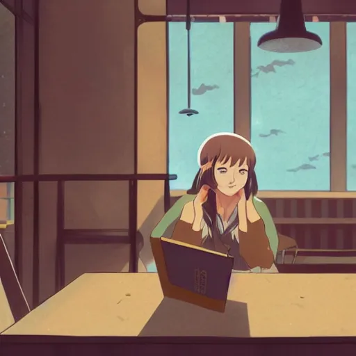 Image similar to a young woman reading a book in a cozy coffee shop, anime key visual, anime screenshot, artstation, studio ghibli