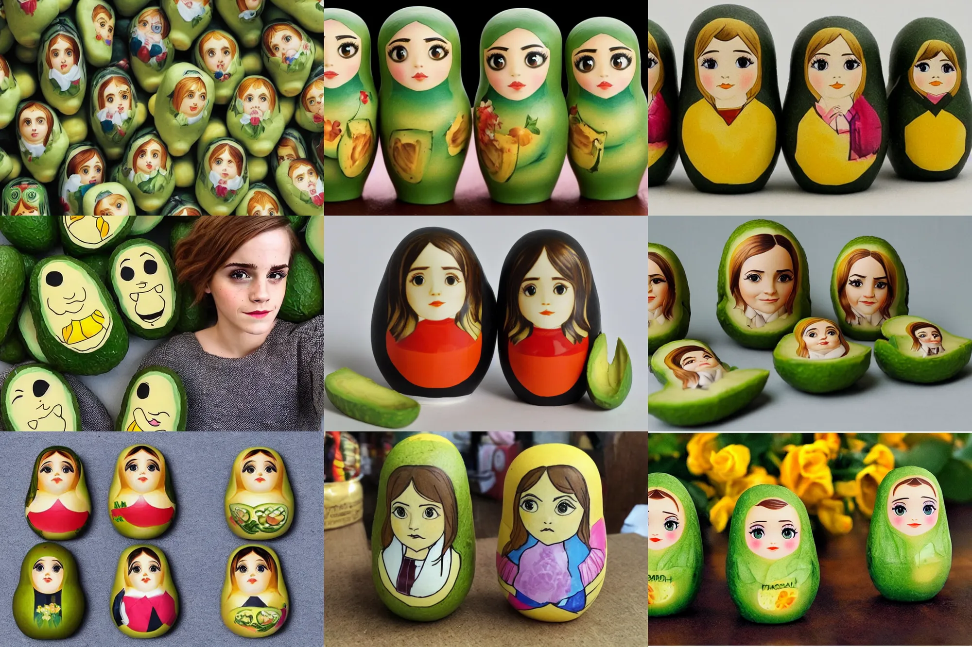 Prompt: emma watson avocado matryoshka dolls