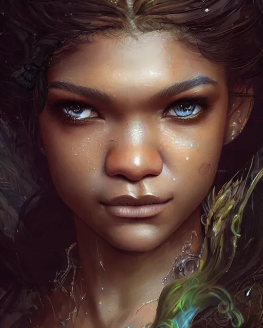 Image similar to zendaya as a fairy, hyper realistic face, beautiful eyes, fantasy art, in the style of greg rutkowski, intricate, hyper detailed, smooth