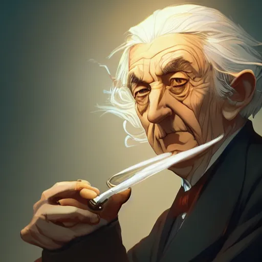 Prompt: J.R.R. Tolkien smoking his pipe and looking scholarly as Gandalf, ambient lighting, 4k, anime key visual, lois van baarle, ilya kuvshinov, rossdraws, artstation