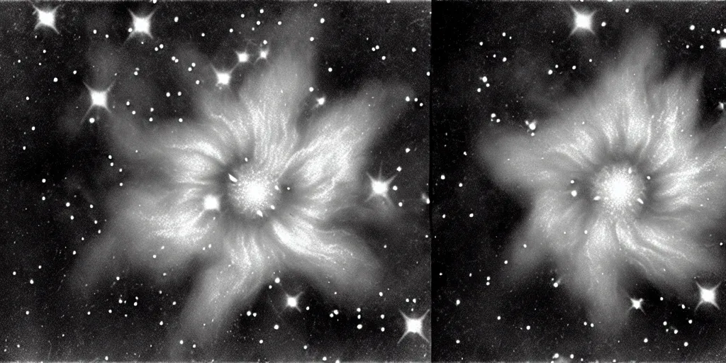 Prompt: close up photography of edelweiss flower turning into stars and universe nebula, 1. 2 f, 3 5 mm, dark, eerie, 1 9 2 0 s ghost photography