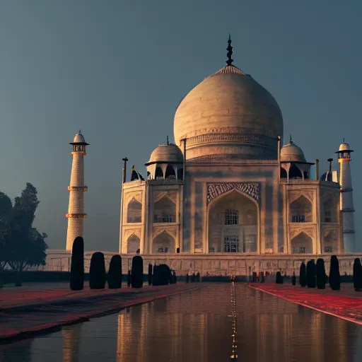 Image similar to taj mahal in cyberpunk futuristic times. 4 k, photorealistic.