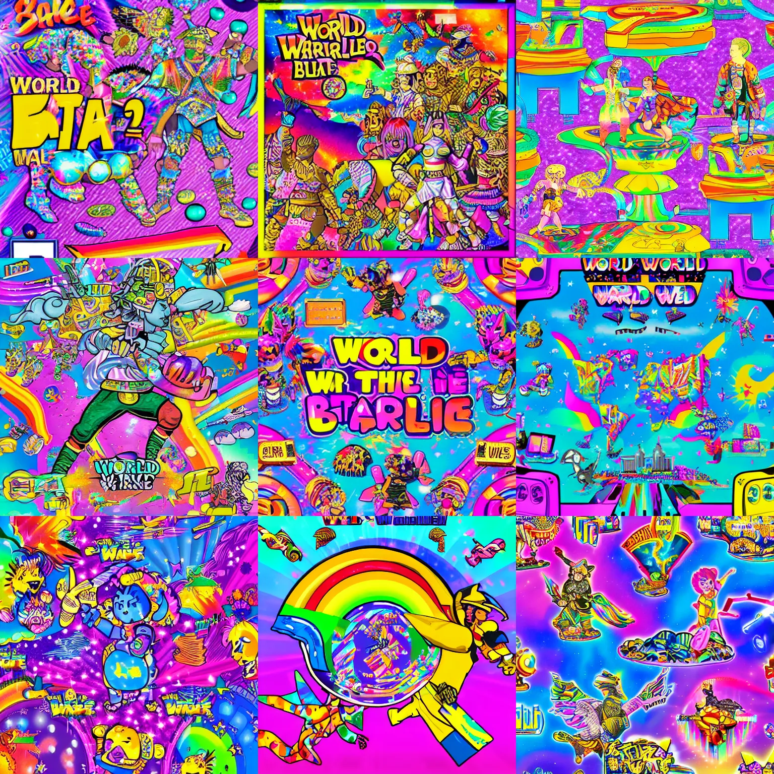 Prompt: World Ware II battle in the style of Lisa Frank