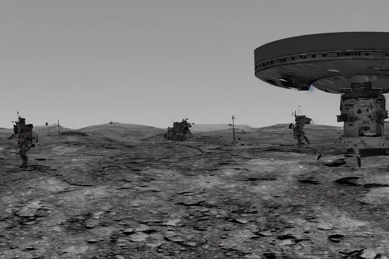 Image similar to leaked top secret footage of an ufo chrash site, military inspecting, vintage old shot with an old camera, intricate details, eerie, highly detailed, photorealistic, octane render, 8 k, unreal engine.