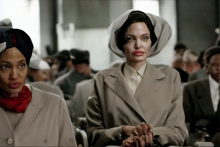 Prompt: Angelina Jolie as Rosa Parks in 'Rosa' (2007), movie still frame, promotional image, imax 70 mm footage, oscar nominated cinematography, volumetric lighting, 8k resolution