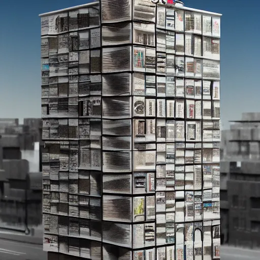 Prompt: a building made of books, photorealistic, detailed, surrealist architecture, behance, trending on artstation, archdaily